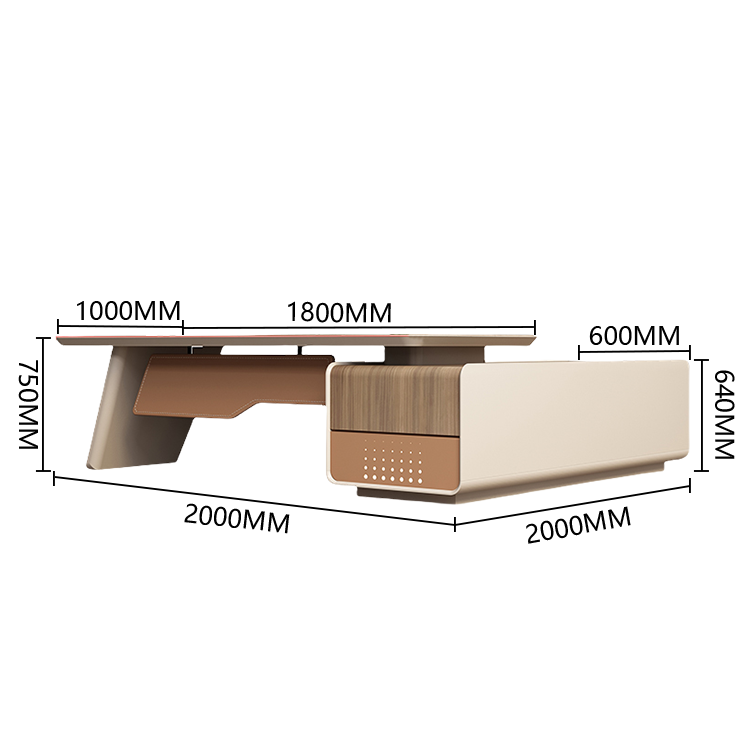 社長デスク　ワークデスク　エグゼクティブデスク　幕板　木目調　焼付塗装　引き出し　おしゃれ　ウォールナット　カスタマイズ可能　LBZ-P019