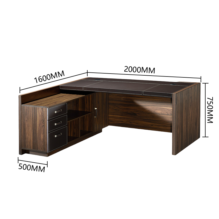 エグゼクティブデスク　社長机　執務デスク　オフィスデスク　事務用　レザー張り　配線穴　引き出し　大容量収納　ダークブラウン　LBZ-P030