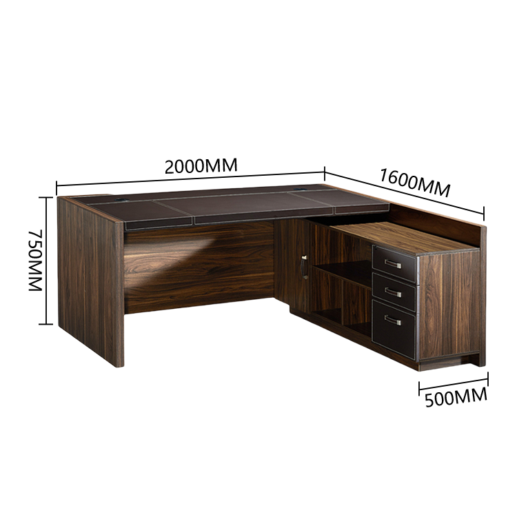 エグゼクティブデスク　社長机　執務デスク　オフィスデスク　事務用　レザー張り　配線穴　引き出し　大容量収納　ダークブラウン　LBZ-P030