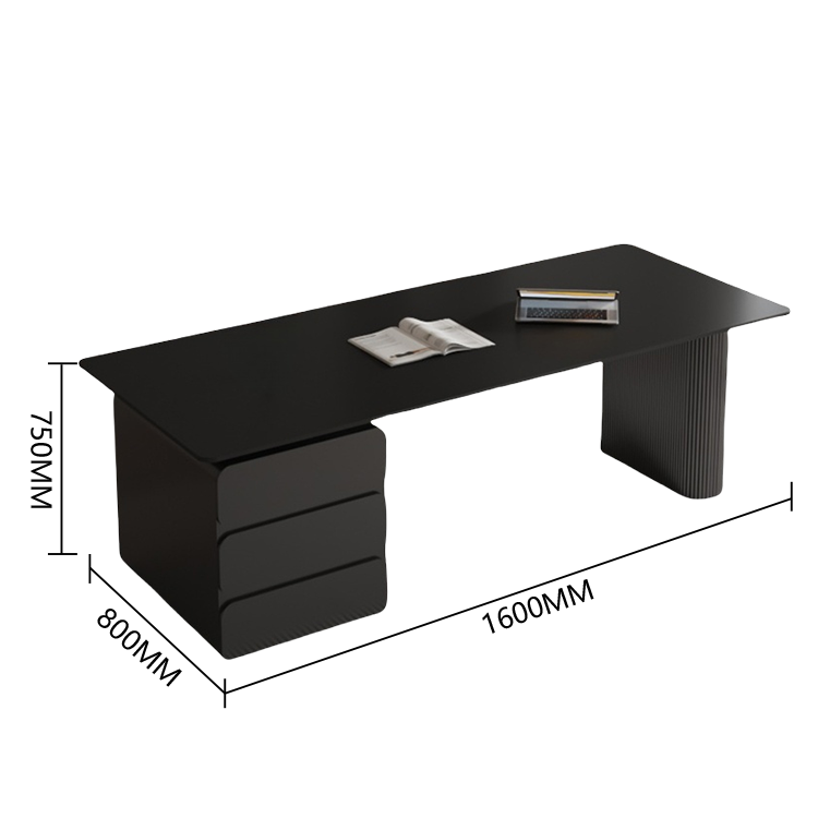エグゼクティブデスク　社長机　片袖机　オフィスデスク　三段引き出し　セラミック　シンプル　ブラック　カスタマイズ可能　LBZ-P039
