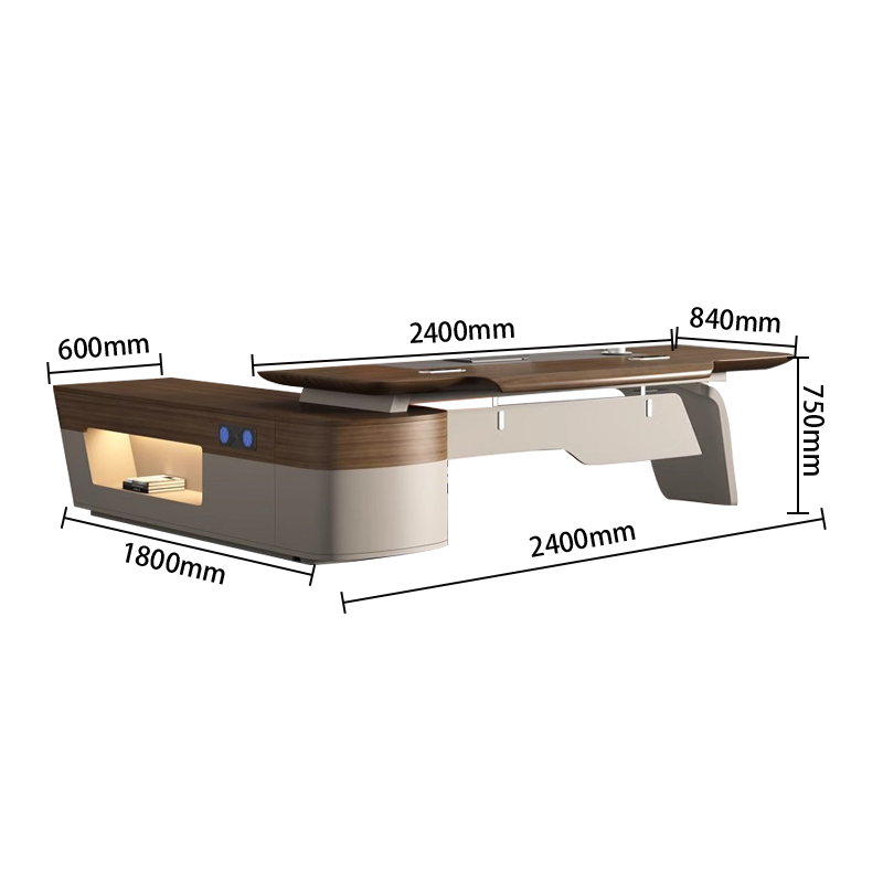 エグゼクティブデスク　オフィスデスク　社長机　木製デスク　大容量　角丸加工　通気孔付き　配線ボックス付き　焼付塗装　L字型　LBZ-P065