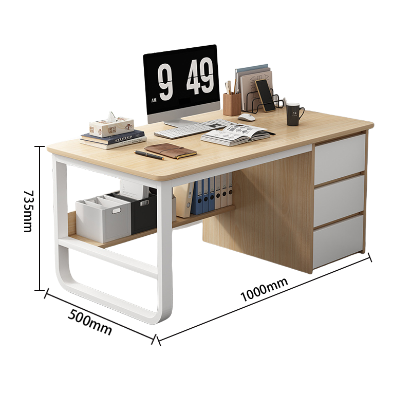 オフイスデスク　収納付きデスク　片袖机　片袖デスク　役員用　事務用　サイド収納　収納棚付き　ナチュラル　カスタマイズ可能　YGZ-P023