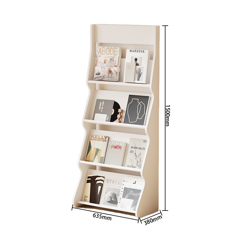 マガジンラック　パンフレットスタンド　 収納ラック　雑誌ラック　図書館　店舗用　書店用　本棚　木製　ストッパーボード付き　オープン収納　4段式　ダークウォールナット　カスタマイズ可能　ZWJ-P003