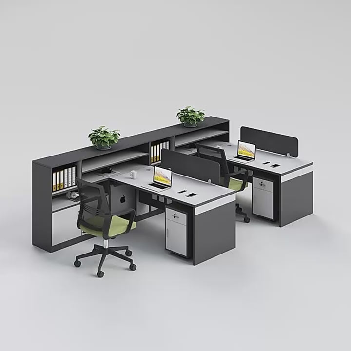 オフイスデスク　バイカラーデスク　高品質なデスク　おしゃれなデスク　モダンなデスク　役員用　作業用　企業用　収納ラック付き　仕切りパネル付き　広い天板　引き出し収納　機能性　傷付きにくい　洗練　スタイリッシュ　グレー　カスタマイズ可能　YGZ-P018