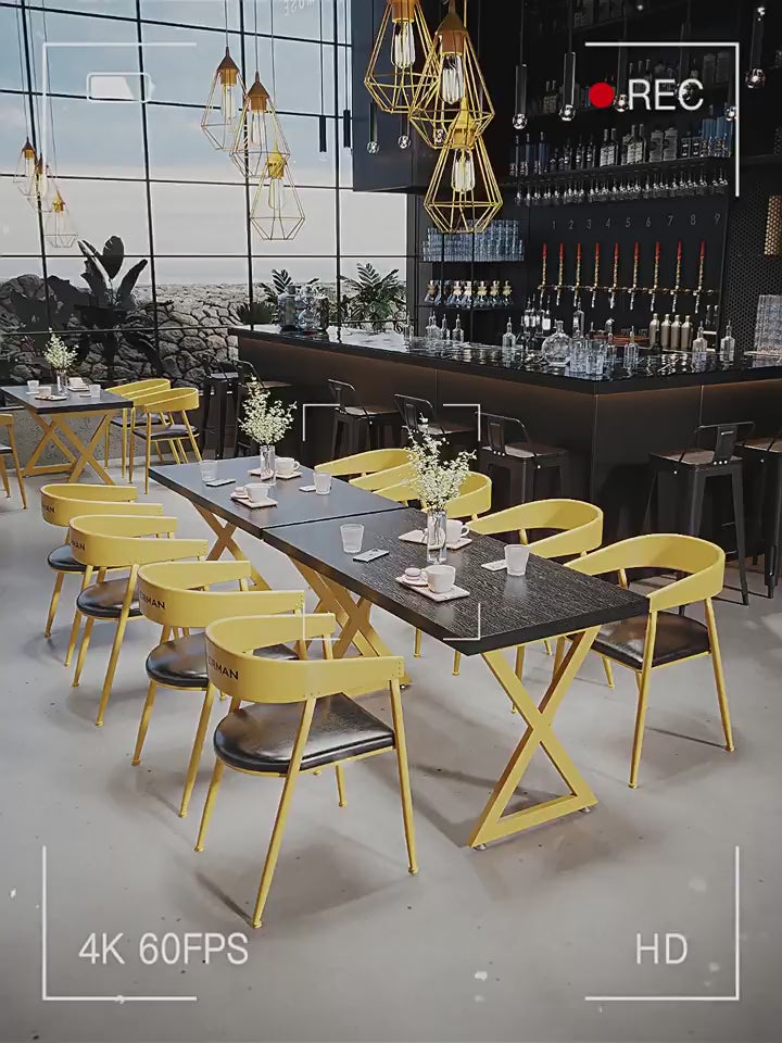 応接テーブル　ダイニングテーブル　テーブルセット　椅子　カフェテーブル　ホテル　店舗用　現代風　工業風　人間工学　スチールフレーム　耐久性　耐食性　回弾性　快適　ふわふわ　ブラック　カスタマイズ可能　JDZ-P001