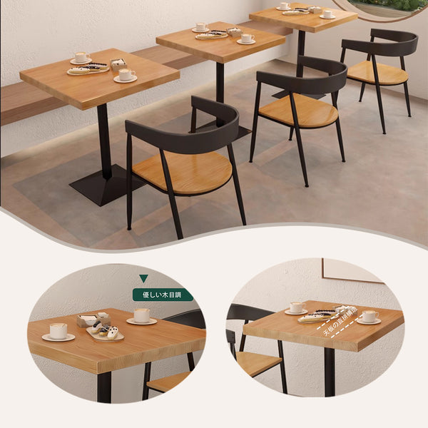 カフェテーブル　木製テーブルセット　ダイニングテーブルセット　食卓　正方形　ホテル　店舗用　商談用　応接用　木目調　厚手　無垢材　耐久性　安定性　揺れにくい　高品質　簡素　ナチュラル　カスタマイズ可能　JDZ-P009