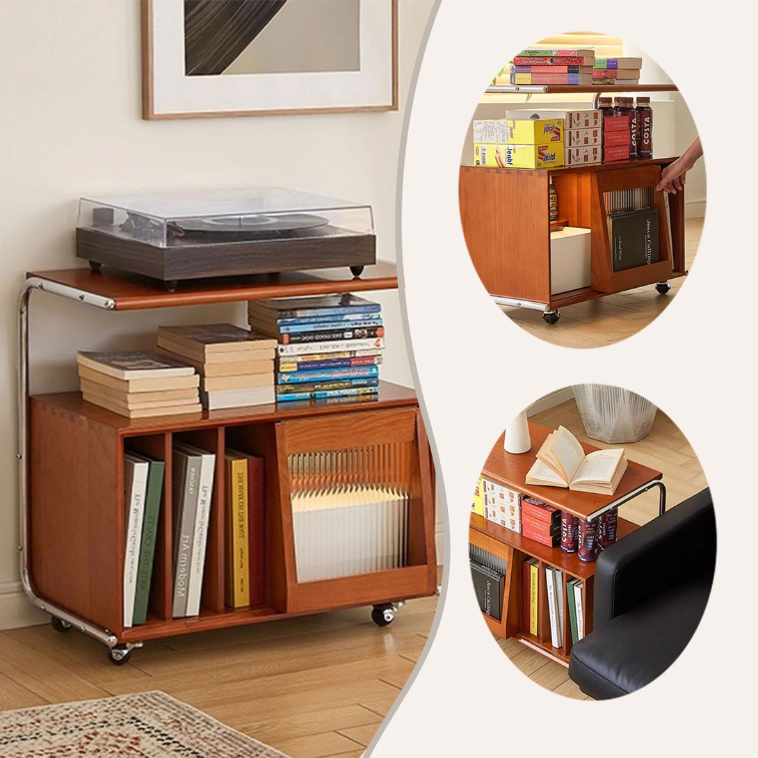 物置ラック　大容量　キャスター付き　ディスプレイラック　飾り棚　頑丈なフレーム　ラック小型　ダークブラウン　チェリー　ZWJ-P020