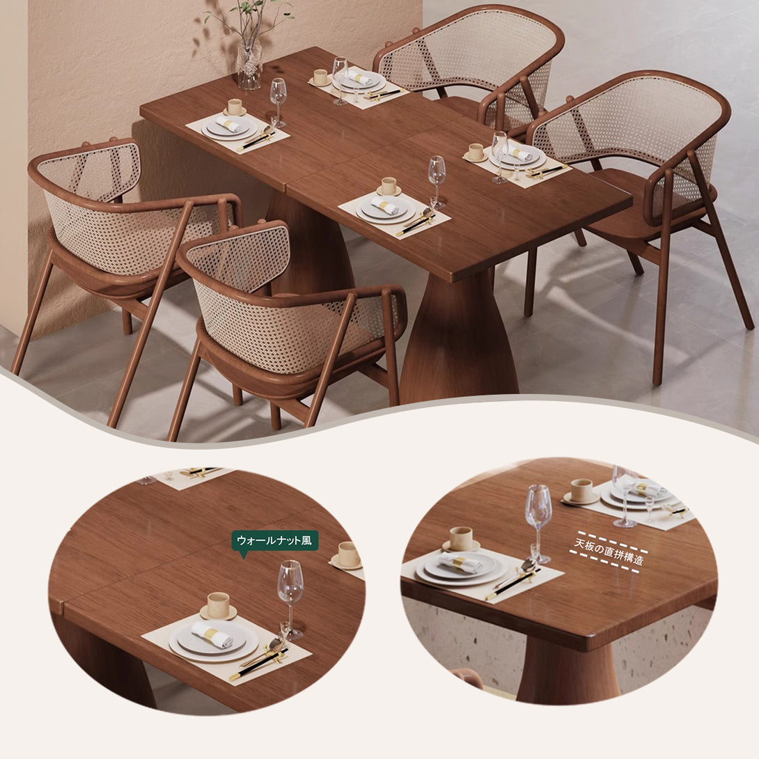 カフェテーブル　木製テーブルセット　ダイニングテーブルセット　椅子　長方形　ホテル　店舗用　商談用　応接用　木目調　ツルツル　耐久性　安定性　頑丈　落ち着き　ウォールナット　カスタマイズ可能　JDZ-P012