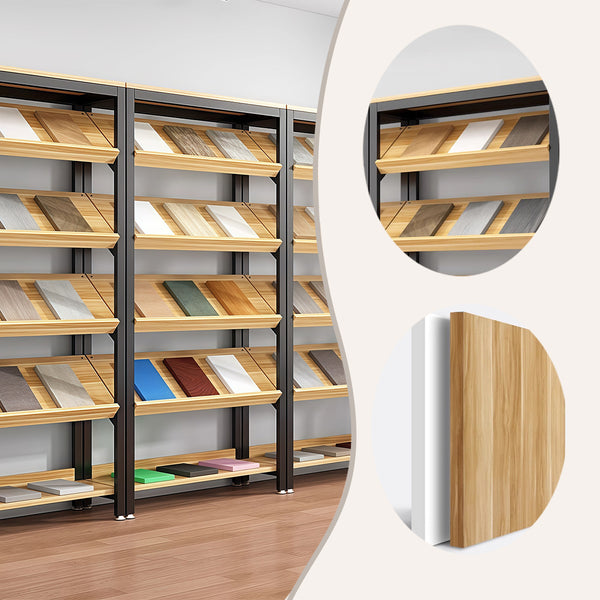 マガジンラック　パンフレットスタンド　 オフィス収納　収納ラック　図書館　靴屋用　店舗用　本棚　木製　ストッパーボード付き　オープン収納　4段式　5段式　6段式　7段式　ライトウォールナット　カスタマイズ可能　ZWJ-P002