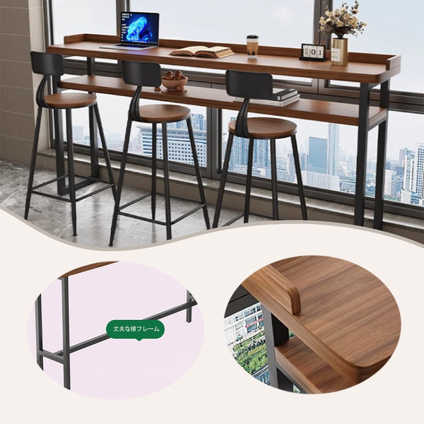 カウンターチェア　バーテーブルセット　背もたれ付き　ハイチェア　ハイテーブル　ダイニング　椅子　店舗用　カフェ　ダイニング用　バー　木目調　滑り止め　おしゃれ　頑丈　軽い　軽量　シンプル　ブラウン　カスタマイズ可能　BTZ-P005