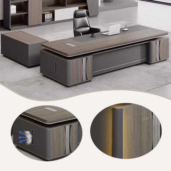 エグゼクティブデスク　社長机　木製デスク　ダイヤル錠付き　通気孔付き　配線ボックス付き　通気性　L字型　カスタマイズ可能　LBZ-P062