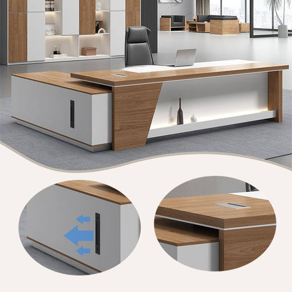 エグゼクティブデスク　社長机　木製デスク　パソコンデスク　大容量　ダイヤル錠付き　通気孔付き　L字型　カスタマイズ可能　LBZ-P066