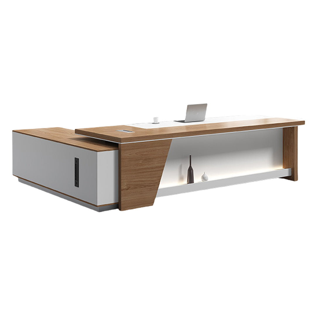 エグゼクティブデスク　社長机　木製デスク　パソコンデスク　大容量　ダイヤル錠付き　通気孔付き　L字型　カスタマイズ可能　LBZ-P066