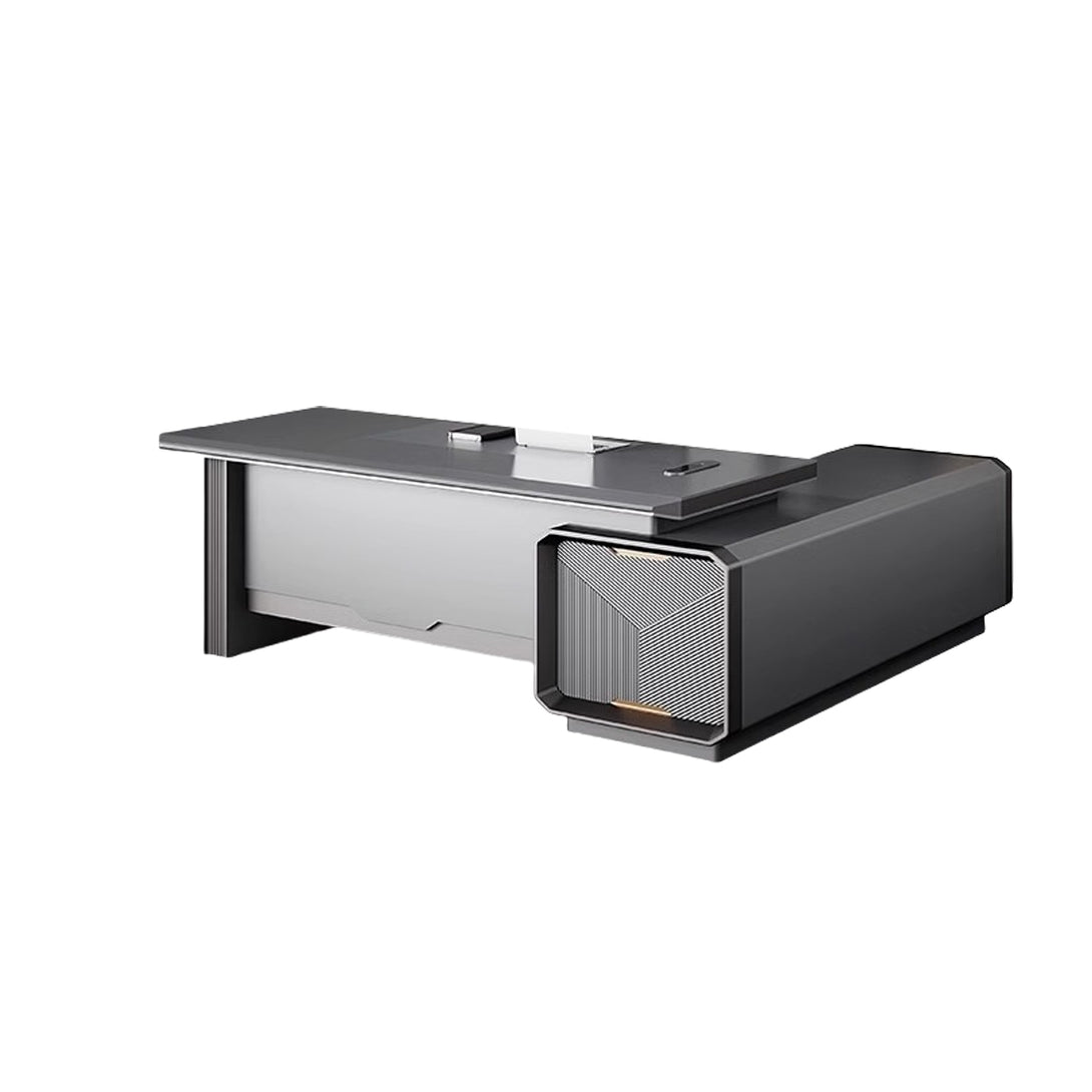 エグゼクティブデスク　社長机　木製デスク　サイドキャビネット付き　配線ボックス付き　L字型　広い天板　カスタマイズ可能　LBZ-P064